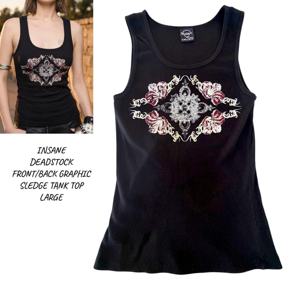 DEADSTOCK VTG. Y2K GRUNGE BLACK SLEDGE GRAPHIC TANK TOP LARGE NWOT